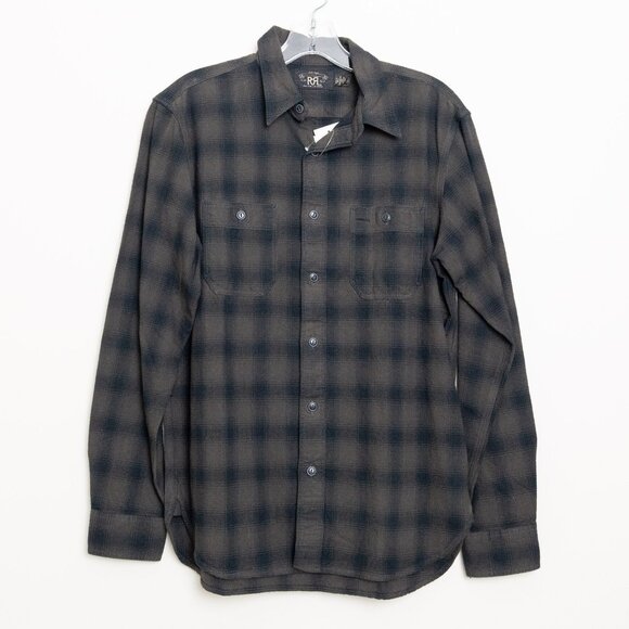 RRL Ralph Lauren Shirt Plaid Black Grey Plaid Western Workwear Button Up Small - Picture 1 of 14